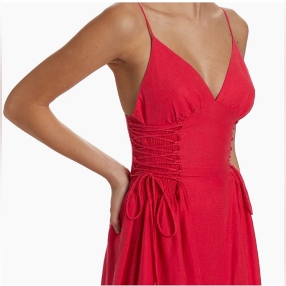 FARM Rio Red Ruched Midi Sundress - Picture 3 of 4